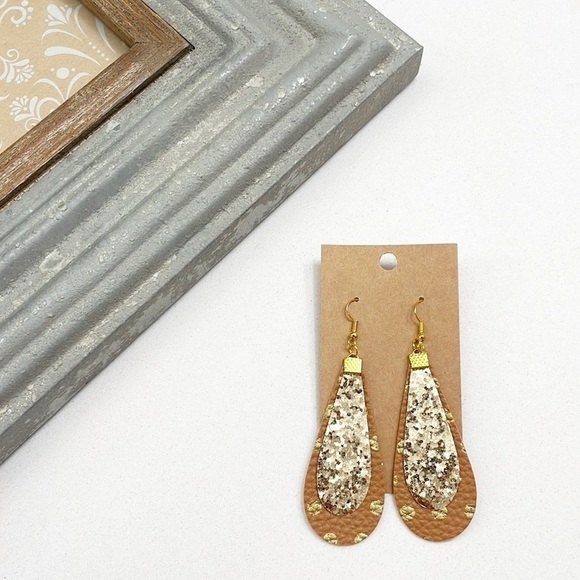 Sequin polkadot print teardrop hand made earrings - Picture 2 of 2